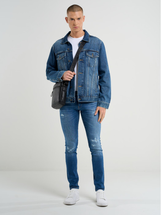 Pánske skinny fit rifle s nízkym pásom DERIC 368